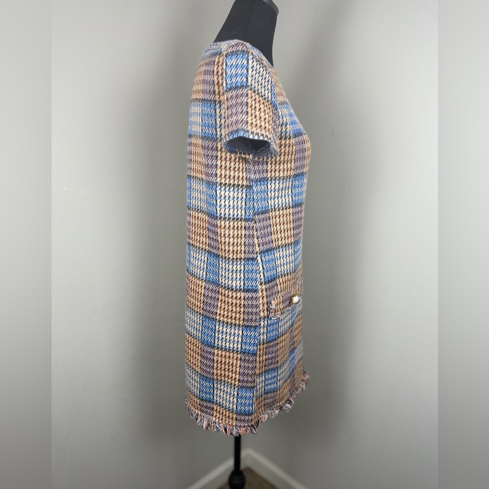 ZARA Tweed Plaid Fringe-Trim Shift Dress – Size Small - Picture 3 of 15